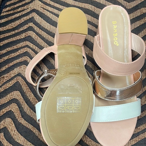 BAMBOO Pink and Cream Sandals with Modern Straps - Picture 5 of 6